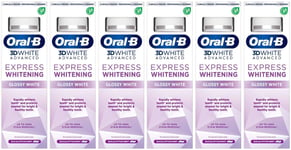 6 x Oral-B 3D Glossy White Advanced Toothpaste Express Whitening Eucalyptus Mint