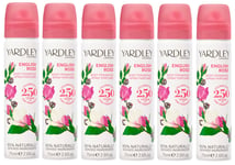 6 X Yardley ENGLISH ROSE Body Spray Fragrance 75ml