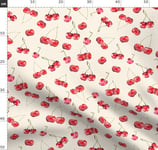 Spoonflower Fabric - Cherry Pattern Foodie Watercolor Cute Fruit Retro Style Abstract Printed on Satin Fabric by The Metre - Sewing Lining Apparel Fashion Blankets Decor