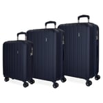 MOVOM Wood Suitcase Set Blue 55/65/75 cm Rigid ABS Closure TSA 217L 11.3 kg 4 Wheels Double Hand Luggage, Blue, One Size, Suitcase Set