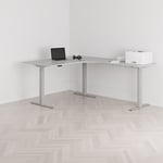 Höj och sänkbart hörnskrivbord, högersvängt, grått stativ, grå bordsskiva 160x200cm