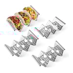 Tacoställ, 4-pack rostfritt stål stativ med handtag, tacobricka rymmer upp till 3 tacos, tacoställ