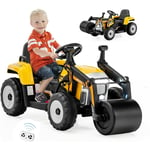 Tracteur électrique Enfants 3+Ans avec Rouleau Compresseur3-8Km/h,Télécommande 2,4G,Voiture électrique Construction Effets Sonores et Lumineux