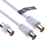 TV Aerial Ariel Cable Coaxial Extension Lead Freesat RF Male to Female Plug with Male Adapter Coax Coupler for Freeview TV, DVD, VCR, SKY HD Virgin, BT, TV Box Satellite Antenna M-F Splitter White 2m