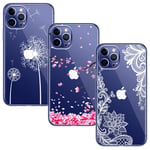 BAOWEI [3 Pack] Compatible for iPhone 12 Pro Max Case, Ultra Thin Crystal Clear Soft TPU Silicone Cover with Cute Pattern Protective Phone Case - White Flower, Cherry Blossom & Dandelion