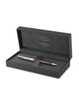 Parker Sonnet Essentials kuglepen, metal og violet lak med palladiumkant, medium spids, sort blæk, gaveæske
