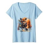Womens realistic cougar walking scary mountain lion puma animal art V-Neck T-Shirt