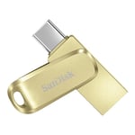 SanDisk 512GB Ultra Dual Drive Luxe, Clé USB Type-C, entièrement métallique, jusqu'à 400 Mo/s, avec connecteurs USB Type-C et USB Type-A réversibles, pour smartphones, tablettes, Mac et PC, L'or