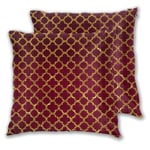 Art Fan-Design Cushion Cover Chic Gold Glitter Quatrefoil Girly Red Burgundy Set of 2 Square Throw Pillow Case Sham Home for Sofa Chair Couch/Bedroom Decorative Pillowcases
