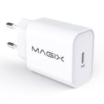 Magix Chargeur Mural PD Quick Charge 3.0 30W, USB Type-C, AC 100-240V à DC 5V 9V 12V 15V 20V (Compatible avec Qc 1.0 2.0)(Prise EUR)(Blanc)