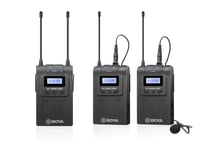 Boya UHF Wireless Lavalier Microphone System with Wireless Transmitters& Receiver Compatible for Canon Nikon Sony DSLR Camera, XLR Camcorder, iPhone, Ideal for Inteview, Video Recording, Vlogging