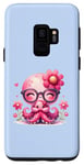 Galaxy S9 Blue Background, Cute Blue Octopus Daisy Flower Sunglasses Case