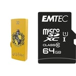 Pack Support de Stockage Rapide et Performant : Clé USB - 2.0 - Série Licence - Harry Potter Hufflepuff - 32 Go + Carte MicroSD - Gamme Elite Gold - Classe 10-64 GB