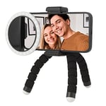 Intempo EE7221BLKSTKEU7 Kit de démarrage vlogging 2 en 1 avec Lampe à Selfie Anneau à Clipser et trépied Smartphone, luminosité réglable, Pieds Flexibles, Compatible avec la Plupart des téléphones