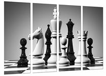 Tableau Moderne Photographique, Impression sur bois, Jeu de plateau d'échecs, noir et blanc, morceaux, chips, 131 x 62 cm, ref. 27036