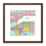 Map Antique 1871 Hardy New York City Fire Departments Reproduction 8X8 Inch Square Wooden Framed Wall Art Print Picture with Mount