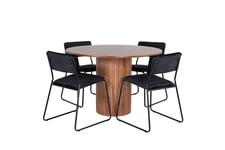 Venture Design Bianca & Kenth matgrupp Svart/valnöt 4 stolar & bord 110 cm