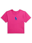 Ralph Lauren Girls Large Pony T-shirt - Bright Pink W/ Blue, Bright Pink, Size Age: 3 Years, Women