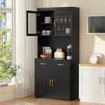 VOWNER Buffet Cuisine, Vaisselier Cuisine, Armoire Cuisine, Meuble Cuisine, 2 Étagères Réglables, 2 Tiroirs, 80L x 40W x 180Hcm, MDF (Noir)