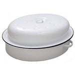 Falcon Enamel Oval Roaster With Lid 30CM Cream Oven Casserole Pan Round Kitchen