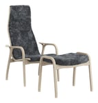 Lamino Fåtölj + Pall Ek Vitpigmenterad - Charcoal Fårskinn