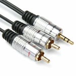 RCA Audio Cable AUX to Twin Lead Phono Male Plug Gold Stereo Jack PRO 3.5mm