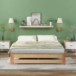 Dolinhome - Lit en bois massif, couleur bois, avec tête de lit et sommier à lattes, lit simple (200x140cm)