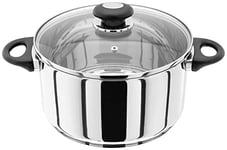 Judge Essentials HP37 Stainless Steel Large Casserole with Twin Handles 24cm 4.3L Induction Ready, Oven Safe, Dishwasher Safe