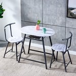 QIHANG-UK 3-Piece Small Dining Table Set for Indoor Outdoor, Wood Kitchen Table with 2 Dinner Chairs for Living Room Garden Backyard Tea-time, Marble Look Oval Dinette Set with Metal Legs, White