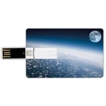 16G USB Flash Drives Credit Card Shape Space Memory Stick Bank Card Style Aerial Atmosphere View of the Planet Earth with Moon Satellite World Horizon Picture,Light Blue Waterproof Pen Thumb Lovely Ju