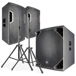 Power Dynamics Professionellt ljudpaket PD6-serien , Kraftigt ljudpaket 15" toppar, 18" bas, stativ och kablar