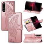 Xperia 1 III Plånboksfodral PU-Läder 4-FACK Motiv Fjäril Rosa guld