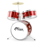 Tiger Junior Kids Drum Kit, 3 Piece Beginners Childrens Drum Set - Red
