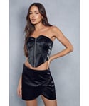 MissPap Womens Croc Leather Look Wrap Detail Mini Skirt - Black - Size 8 UK