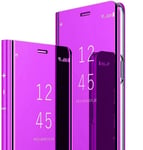JIAFEI Case Suitable for Oppo Find X2 NEO, Smart Mirror Plating Flip cover Phone case, Purple