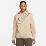 Nike Sportswear Swoosh Print Pullover Hoodie Sweatshirt Khaki Beige Size Medium