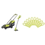 Ryobi 18V ONE+ Cordless Lawnmower and Grass Trimmer Kit (1 x 4.0Ah) & RAC158 Heavy Duty Blade Replacements (10 pack)