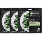 Garnier - 3x Face Pure Charcoal Black Tissue Mask Black Tea