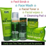 Tea Tree ~Face Wash~Face Scrub~Face Toner~Facial wipes~ Cleansing Pad, 5 Pcs Set