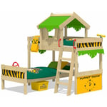 Lit enfant, Lit superposé Crazy Jungle avec toboggan Lit en bois 90 x 200 cm - pommevert/jaune - pommevert/jaune - Wickey