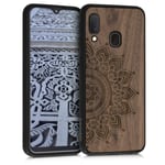 kwmobile Wood Case Compatible with Samsung Galaxy A20e - Phone Case with TPU Bumper - Rising Sun Dark Brown
