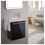 Planetebain - Meuble lave-mains pour toilette noir avec porte serviette et mitigeur à droite
