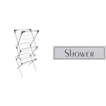 Vileda Sprint 3-Tier Clothes Airer, Indoor Clothes Drying Rack with 15 m Washing Line, Silver & Viking Signs DV1108-L26-SV Shower Door Sign, Peignot Light Font, Vinyl Silver Sticker