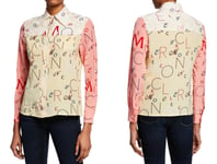 Moncler Genius Lettering Logo Printed Silk Shirt Blouse Top S
