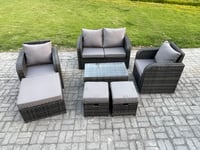 Wicker PE Rattan Outdoor Furniture Set Garden Love Sofa Coffee Table 2 Armchair 3 Footstools Dark Grey Mixed