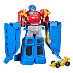 Transformers, Optimus Prime Jumbo Jet avec Figurine Bumblebee Voiture de Course de 11 cm, Jouets Convertibles, dès 3 Ans, 38 cm