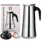 Bestine Stainless Steel Moka Pot | Stovetop Espresso Coffee Italian Induction Maker Percolater with 100 Pieces Paper Filters (12 Cup,Straight)