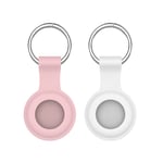 Airtag Case Compatible with AirTag 2021, 2 Pack, Silicone AirTag Holder with Keyring, Protective AirTag Keychain Cover（Pink+white）