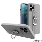 JollyFX Ring Case silikonfodral med fingergrepp och stativ för iPhone 11 Pro Max - Silver