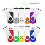 Memory Stick 8GB 10 Pack, KROCEUS USB Sticks 2.0 Swivel Thumb Drives Data Storage Jump Drive Zip Drive USB Flash Drive External Devices with Lanyard for Photos and Video Storage(Multicolor)